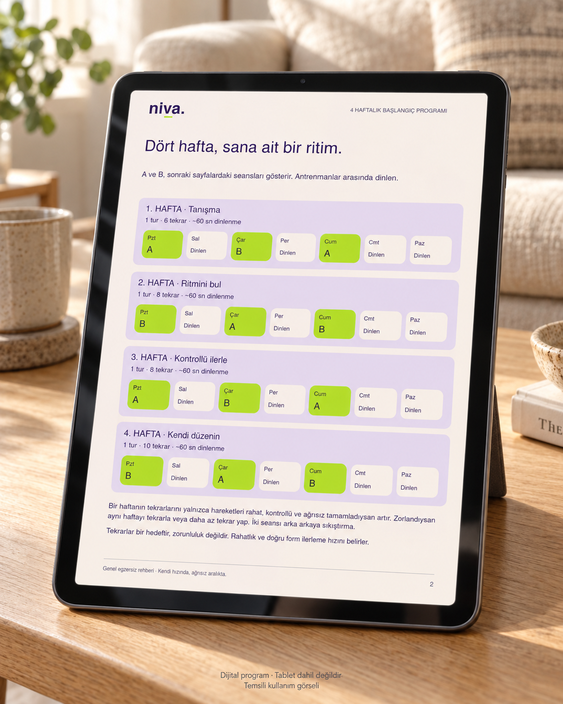 Niva program örneği tablette; temsili kullanım görseli, tablet dahil değildir